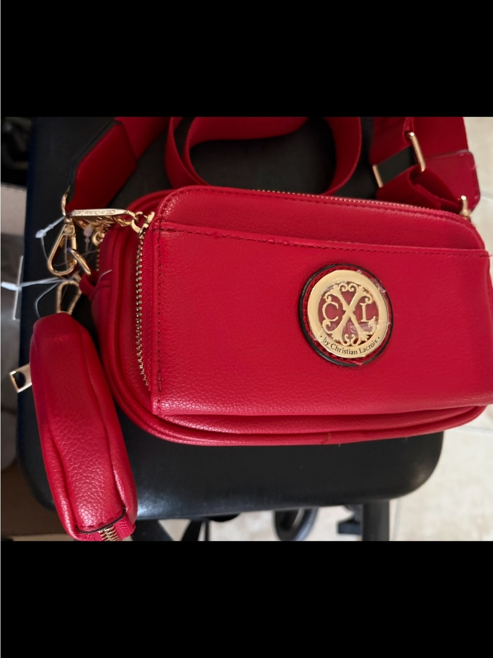 Christian Lacroix Red Crossbody Bag with Gold Medallion